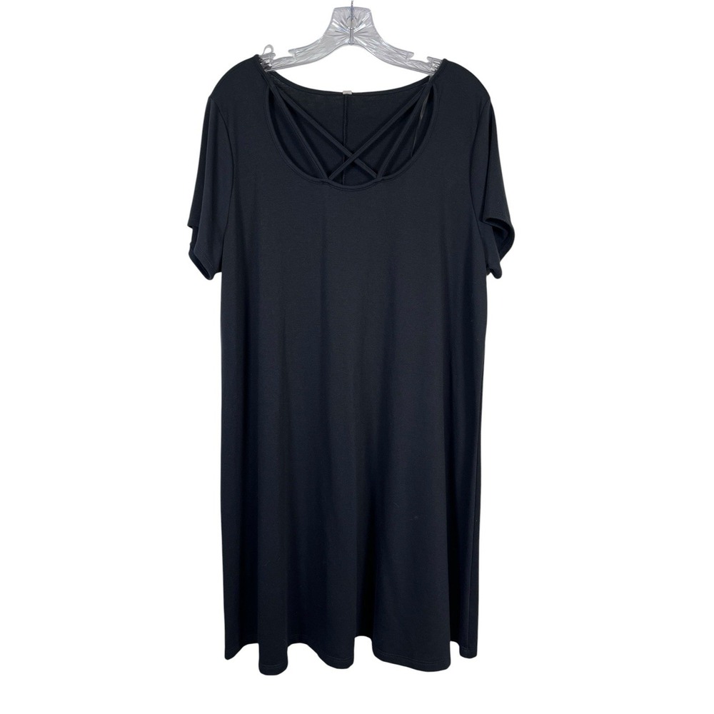 NWT Gilli Sz 3X Dress Black Criss Cross Neck Knit Swing Soft Short Sleeve New